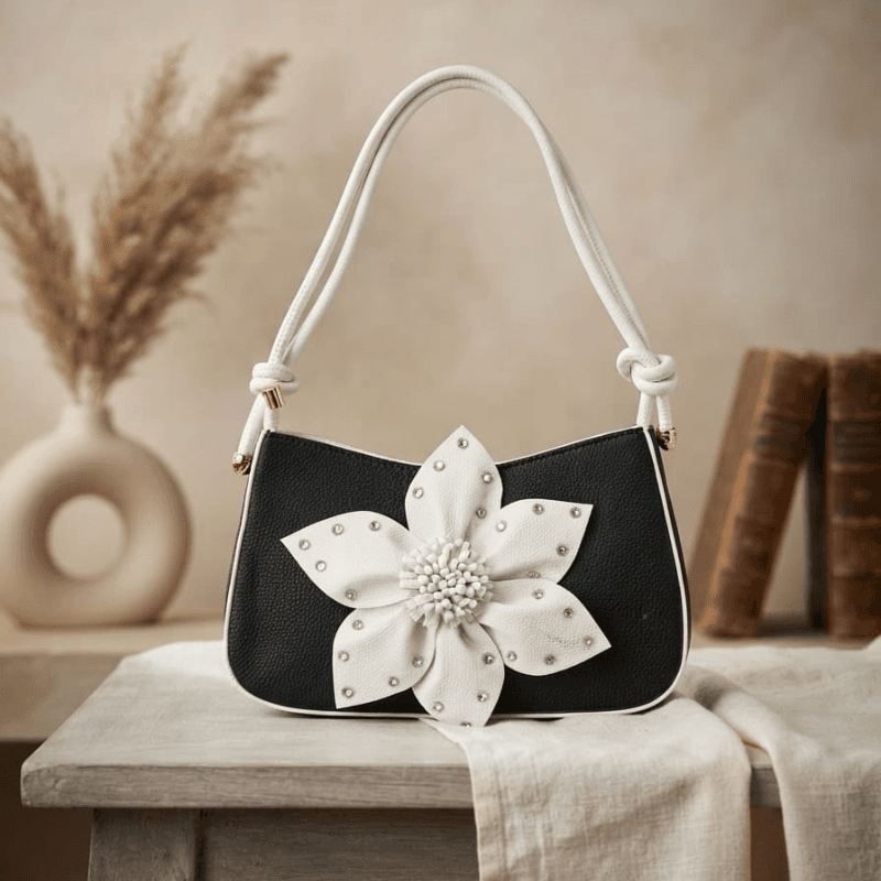 White Petal Mini Handbag (Black)