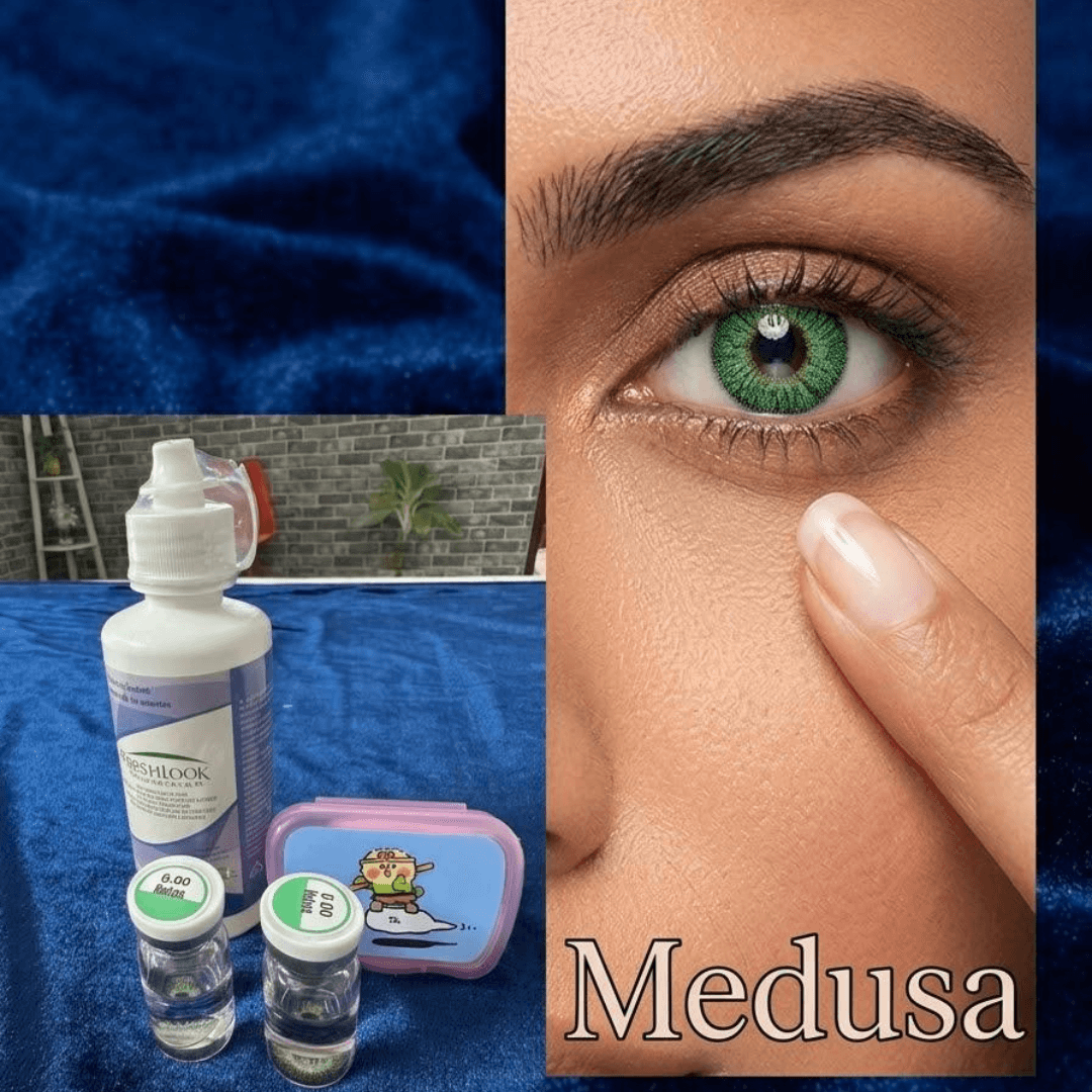 Bella Medusa Green Color Contact Lenses (0.00 Plano) with Lens Care Kit