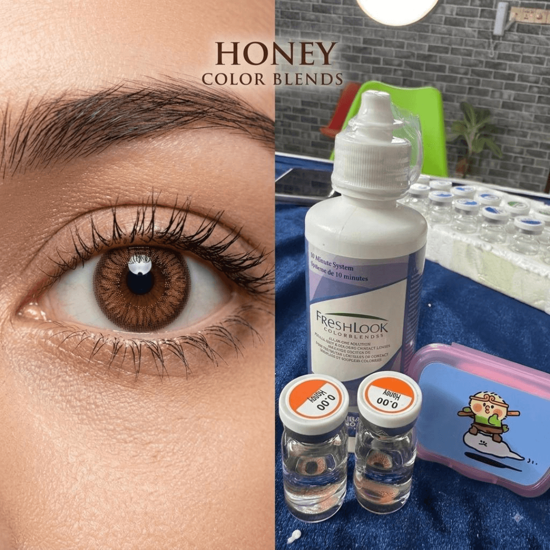Bella Honey Color Blends Contact Lenses (0.00 Plano) with Lens Care Kit
