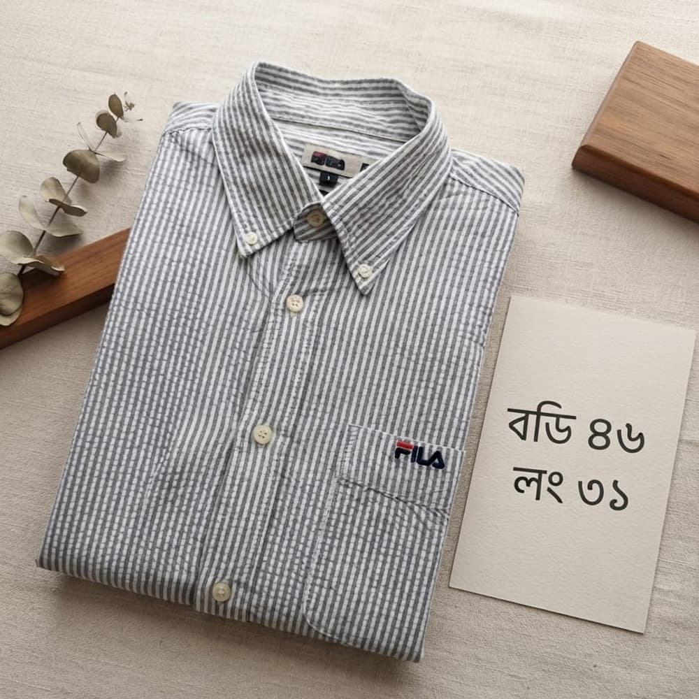 Premium Quality Grey & White Seersucker Stripe Shirt