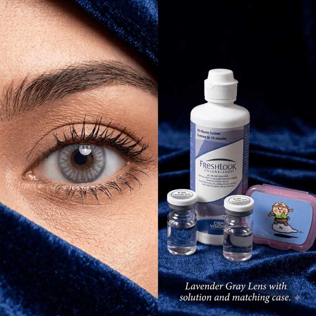 Bella Lavender Gray Color Contact Lenses (0.00 Plano) with Solution and Case