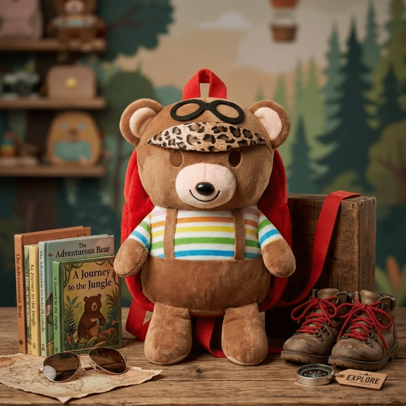 Cute Teddy Bear Kids Backpack - red