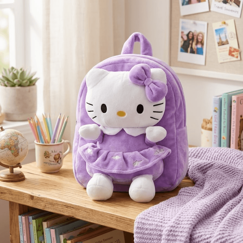 Cute Hello Kitty Plush Kids Backpack- purple