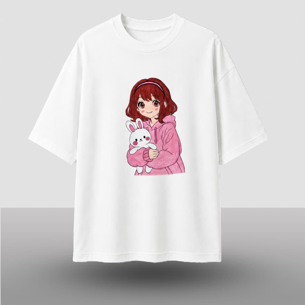 "Cute Bunny Girl" Aesthetic Drop Shoulder T-Shirt