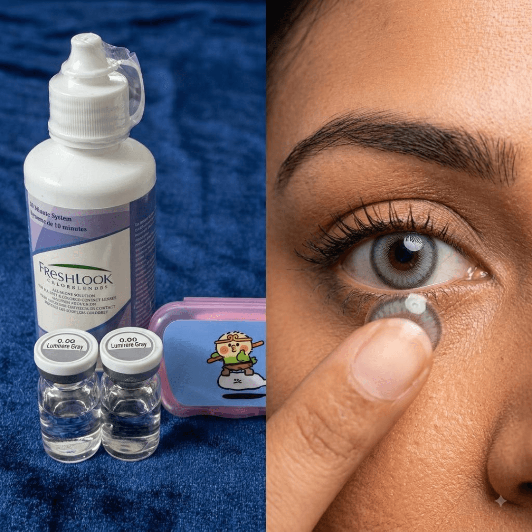 Bella Lumiere Gray Color Contact Lenses (0.00 Plano) with Lens Care Kit