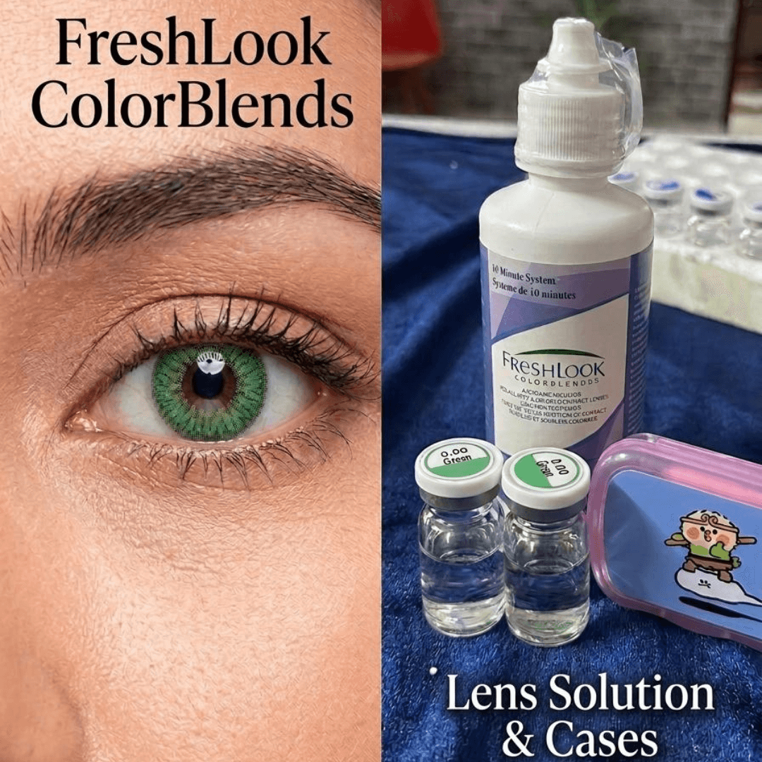 Bella ColorBlends Green Contact Lenses (0.00 Plano) with Lens Solution & Case