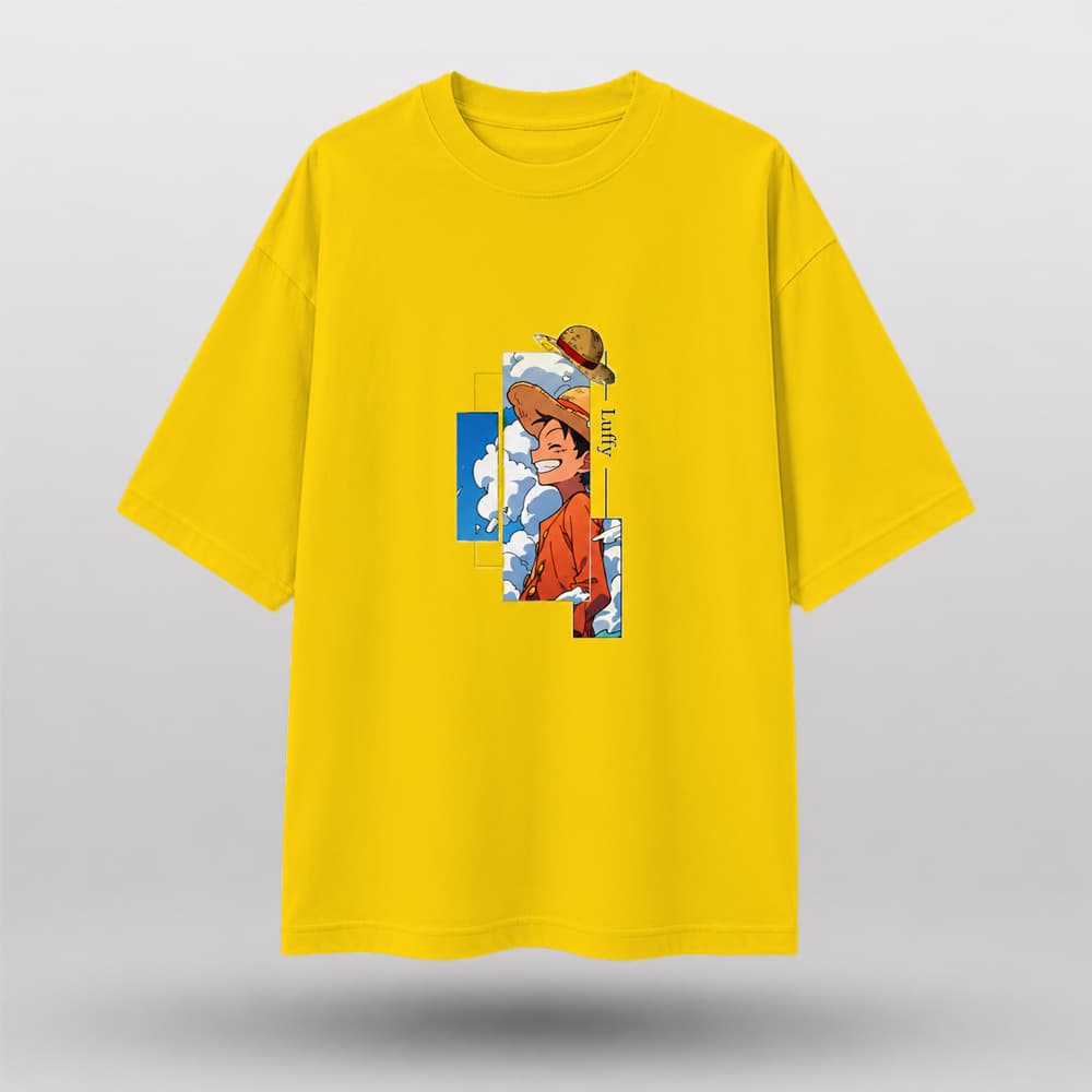 "Luffy" One Piece Graphic Drop Shoulder T-Shirt (Yellow)