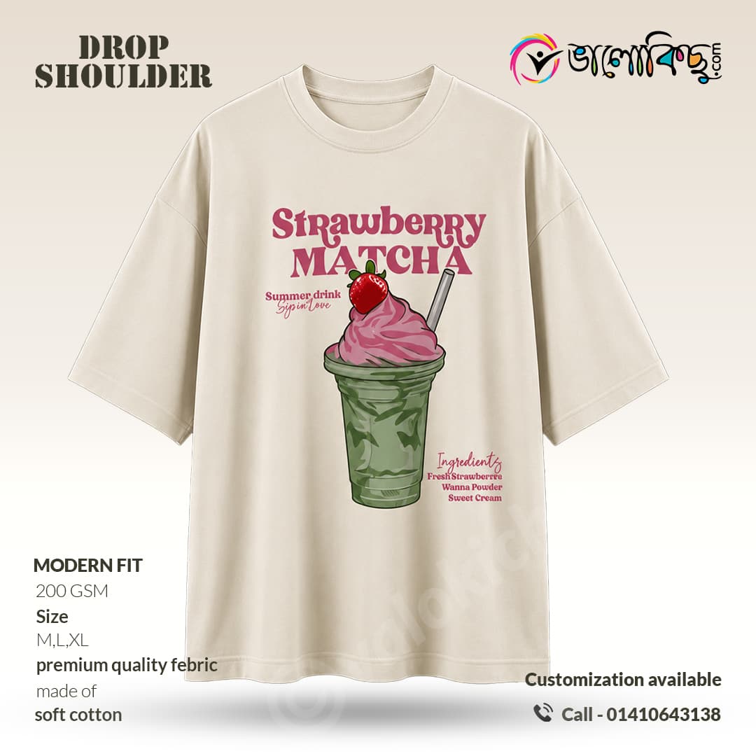 Strawberry Matcha" Aesthetic Drop Shoulder
