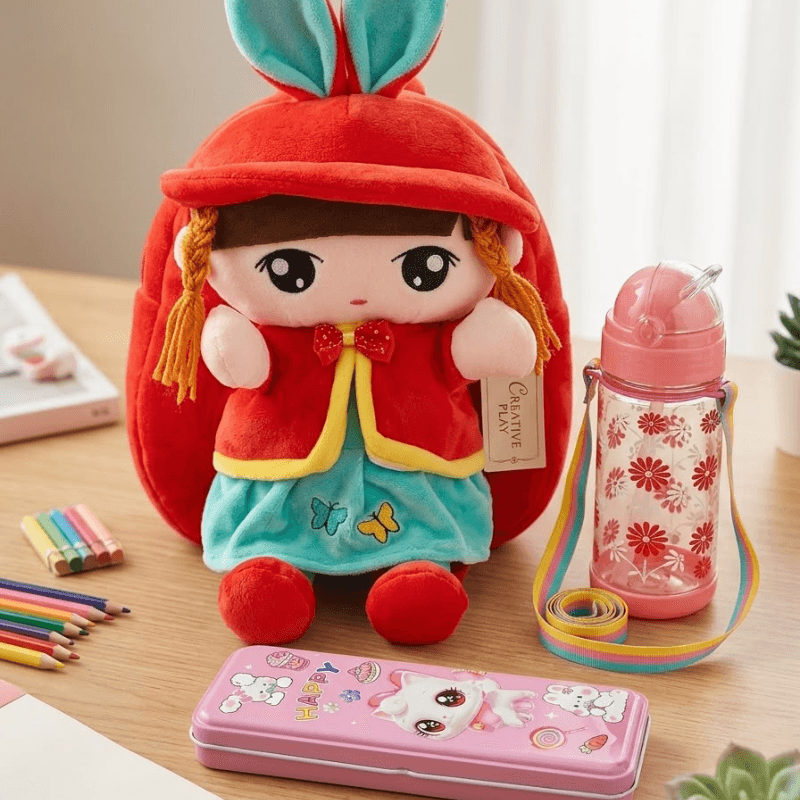 Red Doll Backpack, Pencil Box & Water Bottle Combo Set