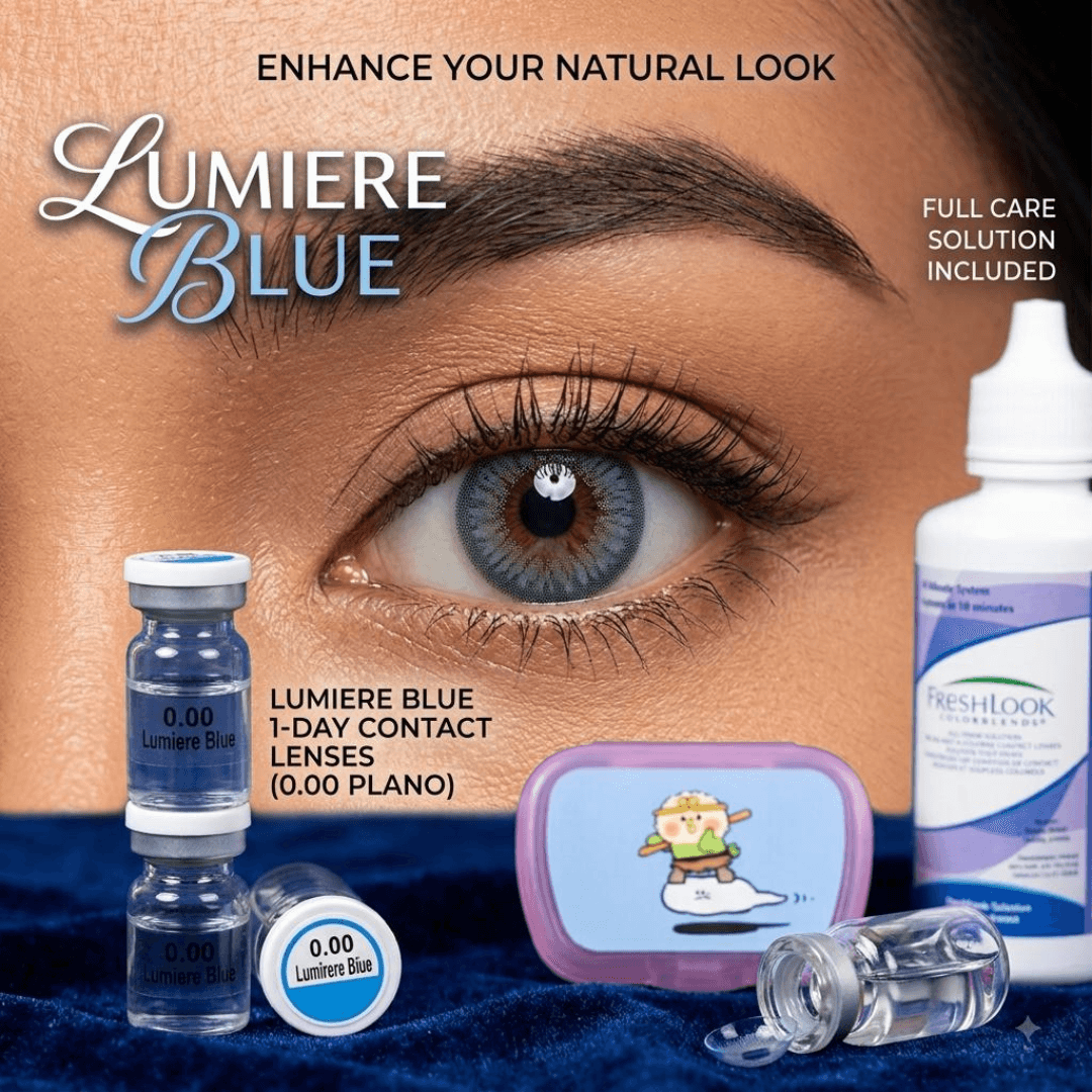 Bella Lumiere Blue Color Contact Lenses (0.00 Plano) with Lens Care Kit