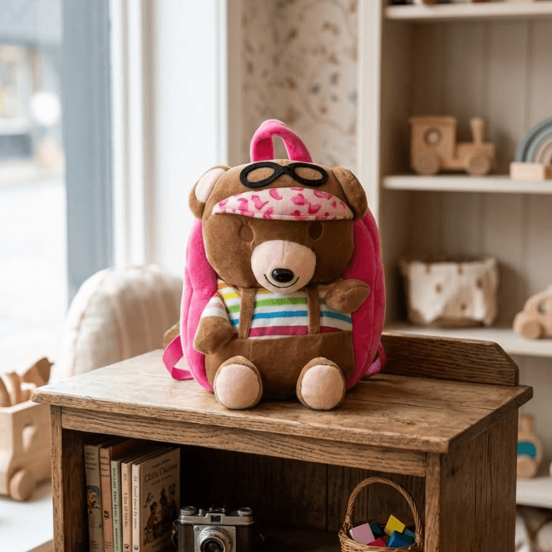 Cute Teddy Bear Kids Backpack- pink