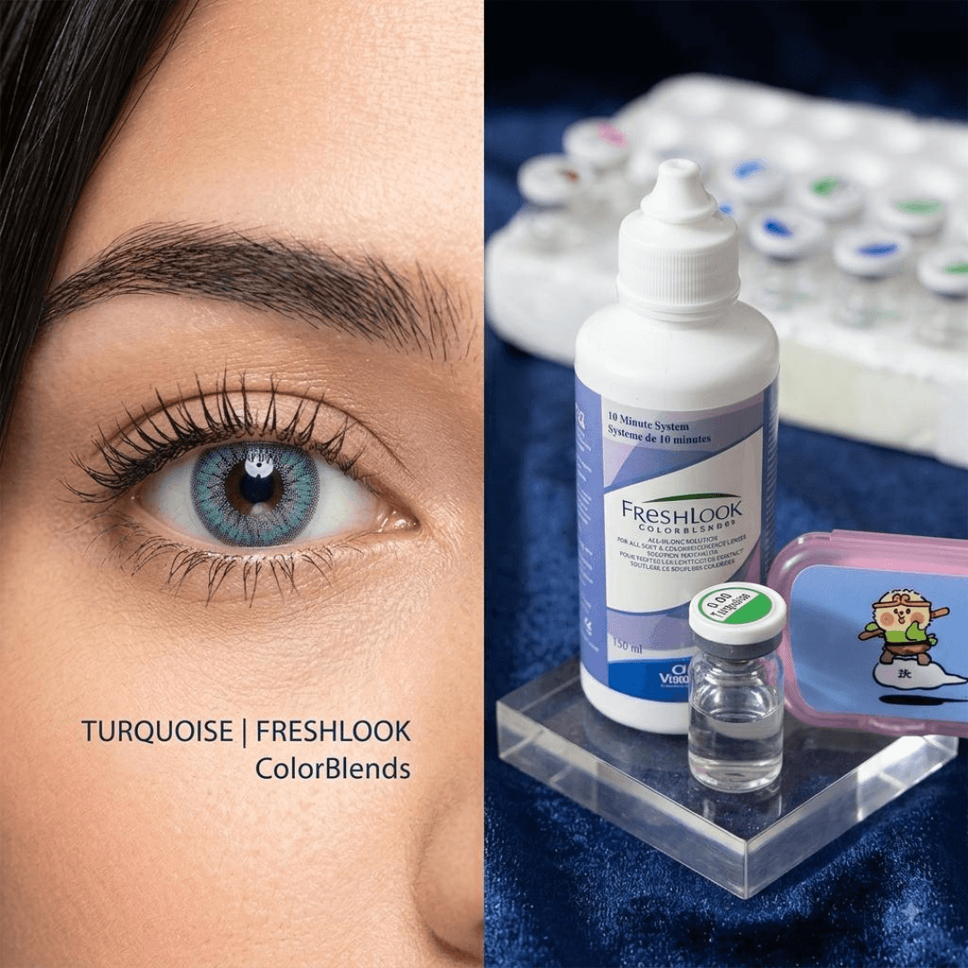 Bella Turquoise Color Blends Contact Lenses (0.00 Plano) with Lens Care Kit