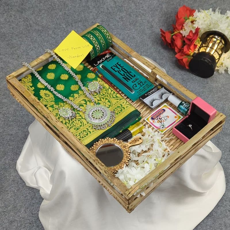 Premium Silk Katan Saree Combo Set - Green