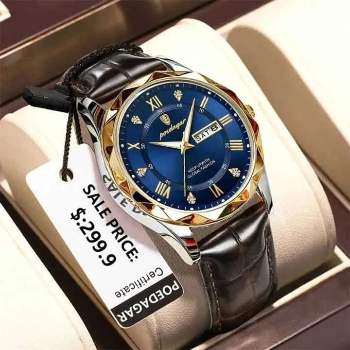 POEDAGAR 615L Men's Leather Quartz Watch