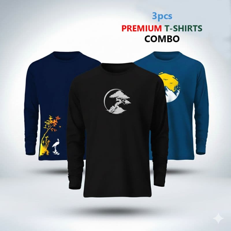 3 pcs Full Sleeve T-Shirt Combo