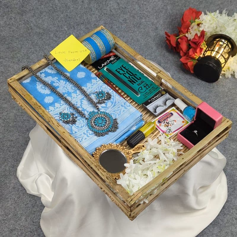 Premium Silk Katan Saree Combo Set - Sky Blue