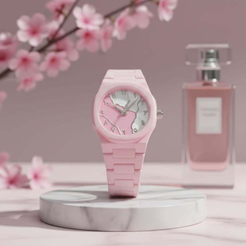 Arabic Dial Premium Marble Finish Watch with Butterfly Lock