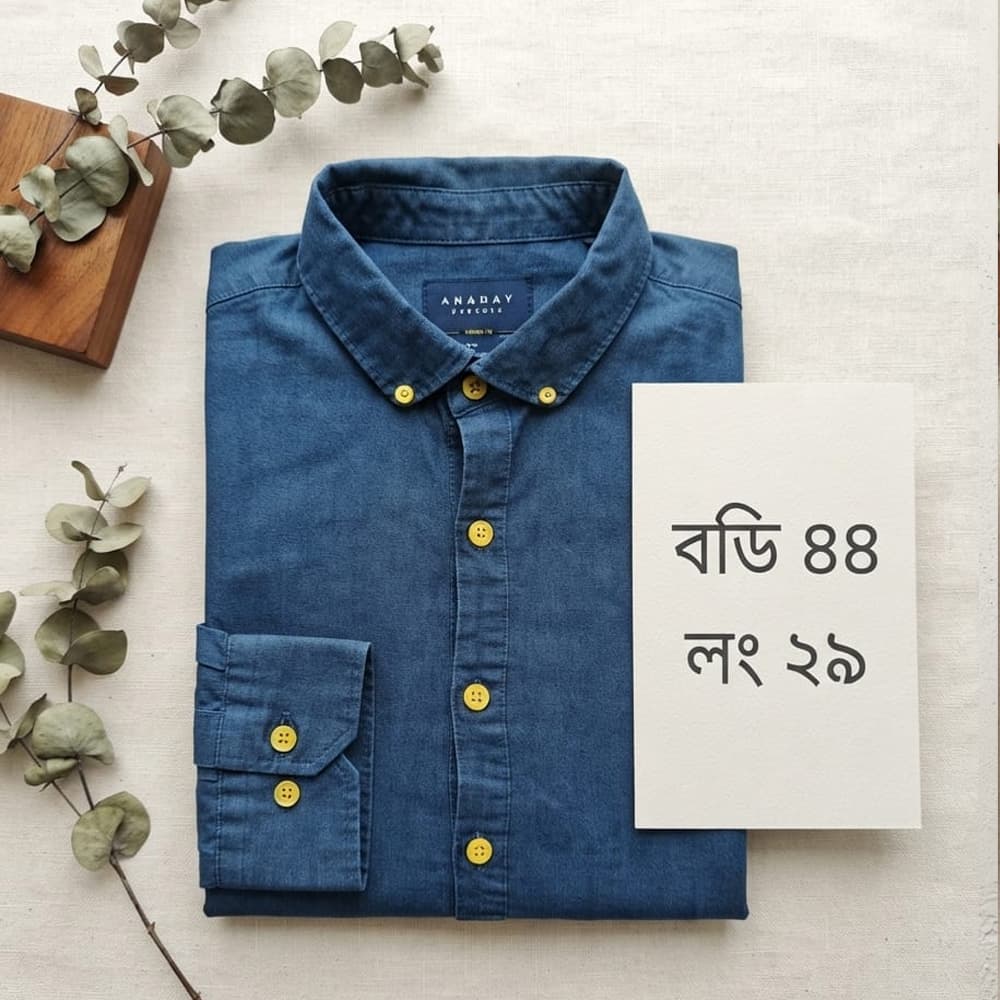 Premium Quality Indigo Blue Denim Casual Shirt with Contrast Yellow Buttons