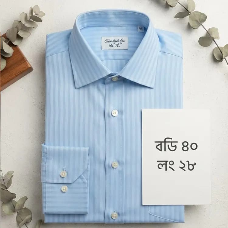 Light Blue Self-Stripe Shirt(Body: 40, Length: 28)