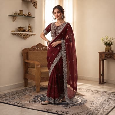 Stone Cutwork Embroidery Saree