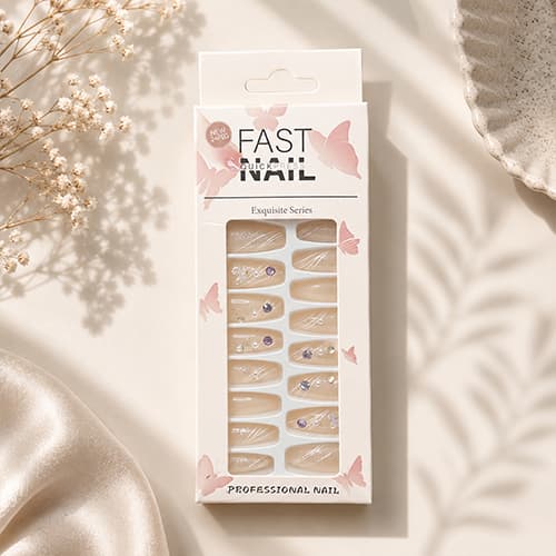 Crystal and Marble Art False Nails