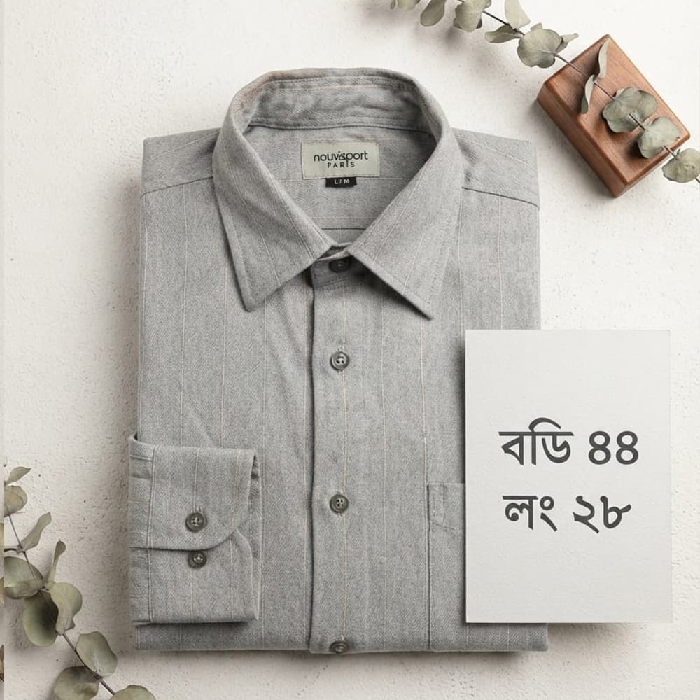 Premium Quality Light Grey Pinstripe Linen-Cotton Shirt