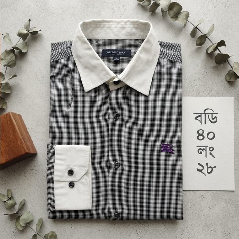 Premium Quality Black & White Micro-Check Shirt with Contrast Collar & Cuff