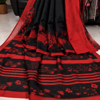 Chanderi Silk – Classic Black & Red