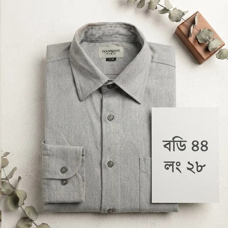 Light Grey Pinstripe Linen-Cotton ShirtLight Grey Pinstripe Linen-Cotton Shirt(Body: 44, Length: 28)