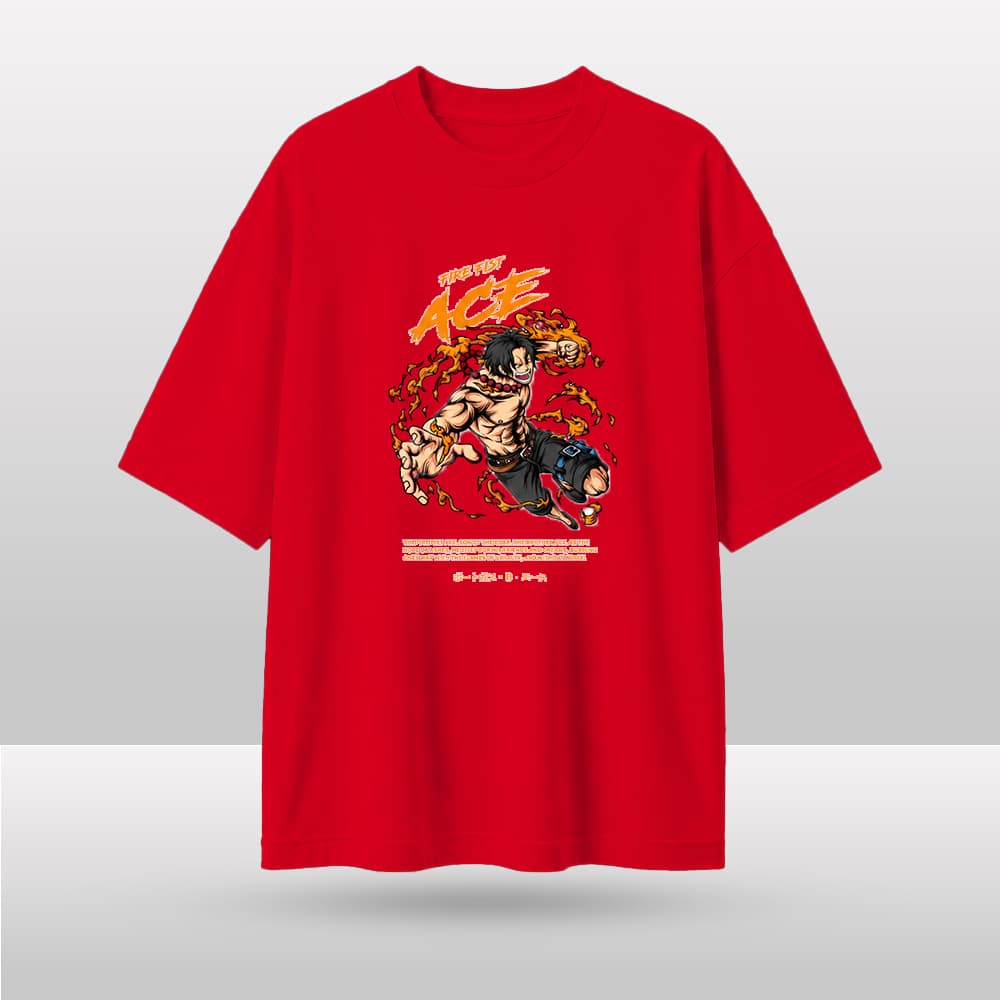 "Fire Fist Ace" Graphic Drop Shoulder T-Shirt