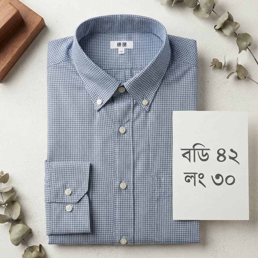 Premium Quality Grey-Blue Gingham Check Shirt