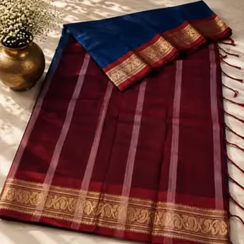 Suti Contrast – Navy Blue & Maroon