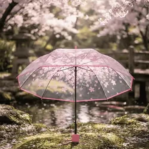 Transparent Floral & Blossom Print Compact Foldable Umbrella Collection