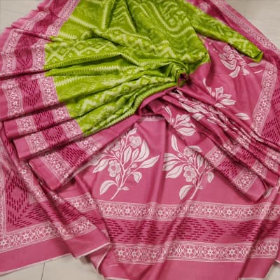 Chanderi Silk – Lemon Green & Baby Pink