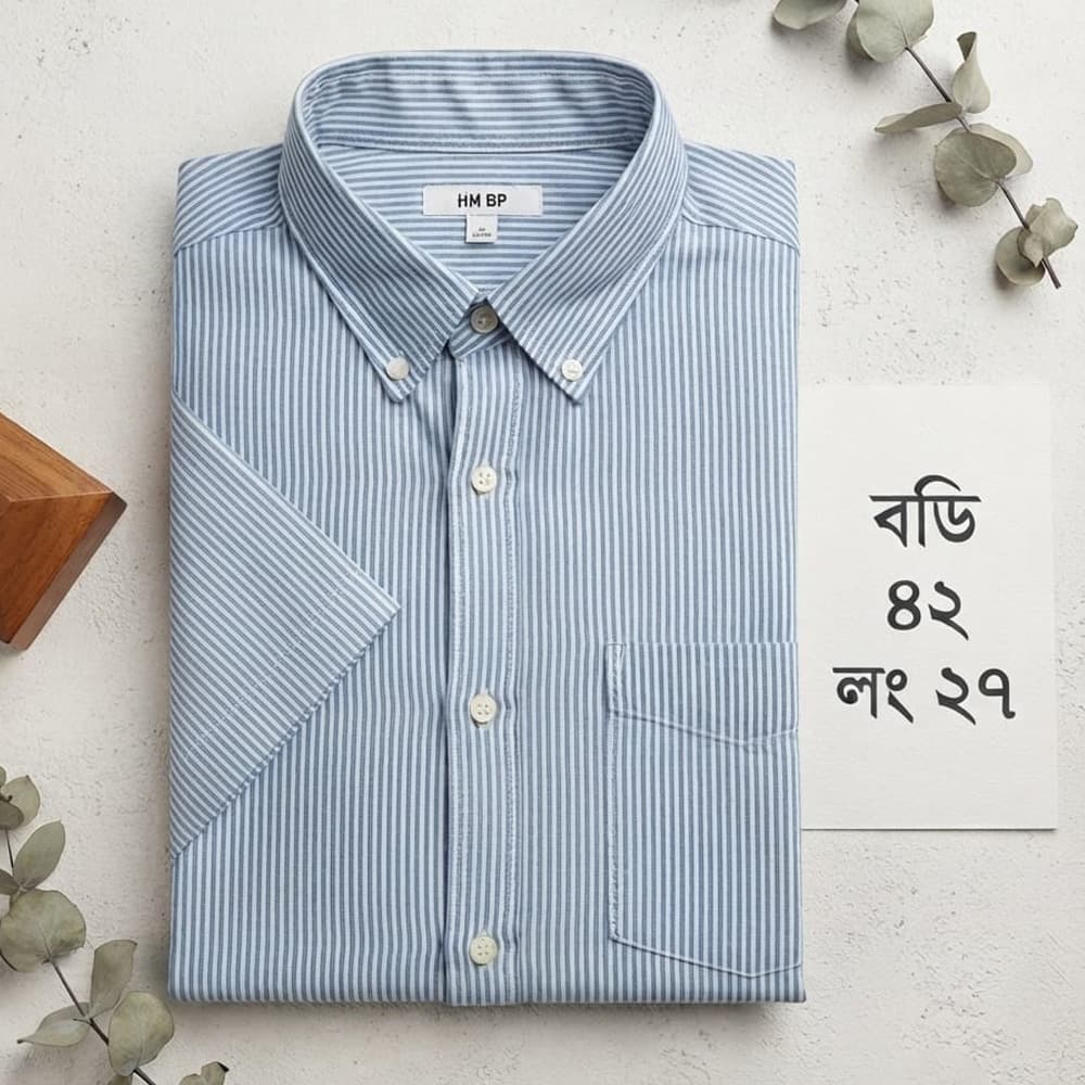 Premium Quality Sky Blue Stripe Half Sleeve Shirt