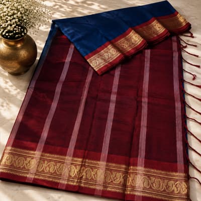 Suti Contrast – Navy Blue & Maroon