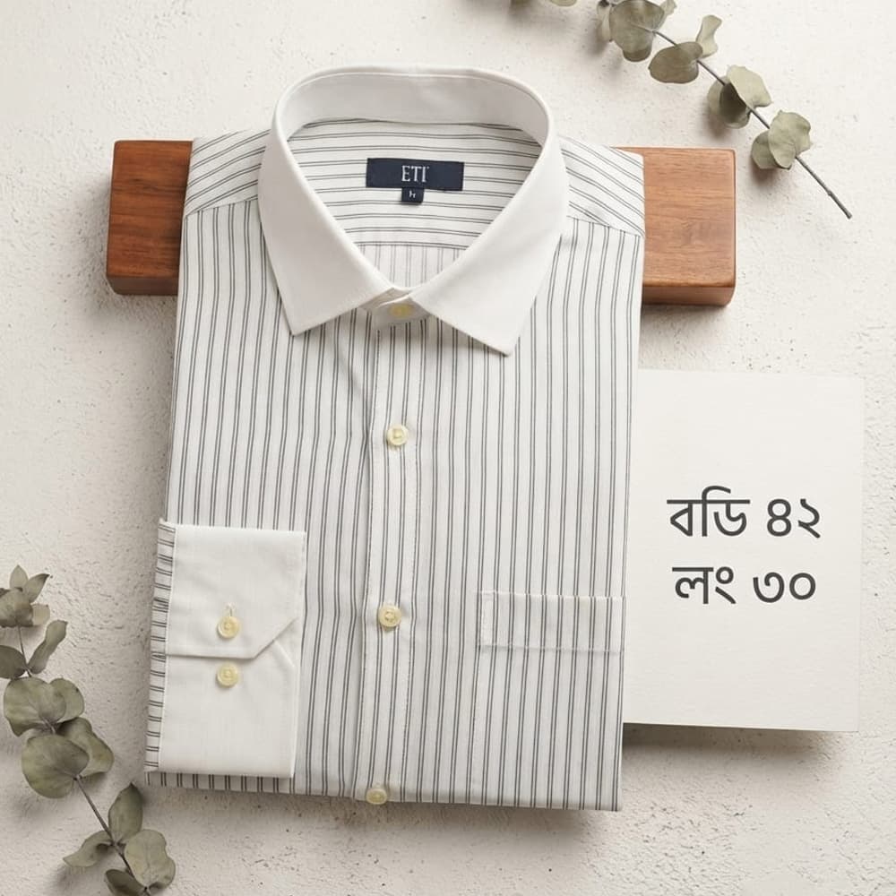 Premium Quality Off-White Pinstripe Shirt with Contrast Collar & Cuff
