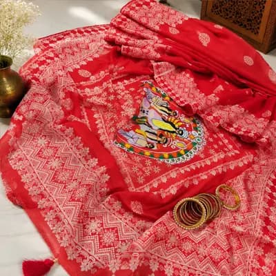 Chanderi Silk – Coral Red