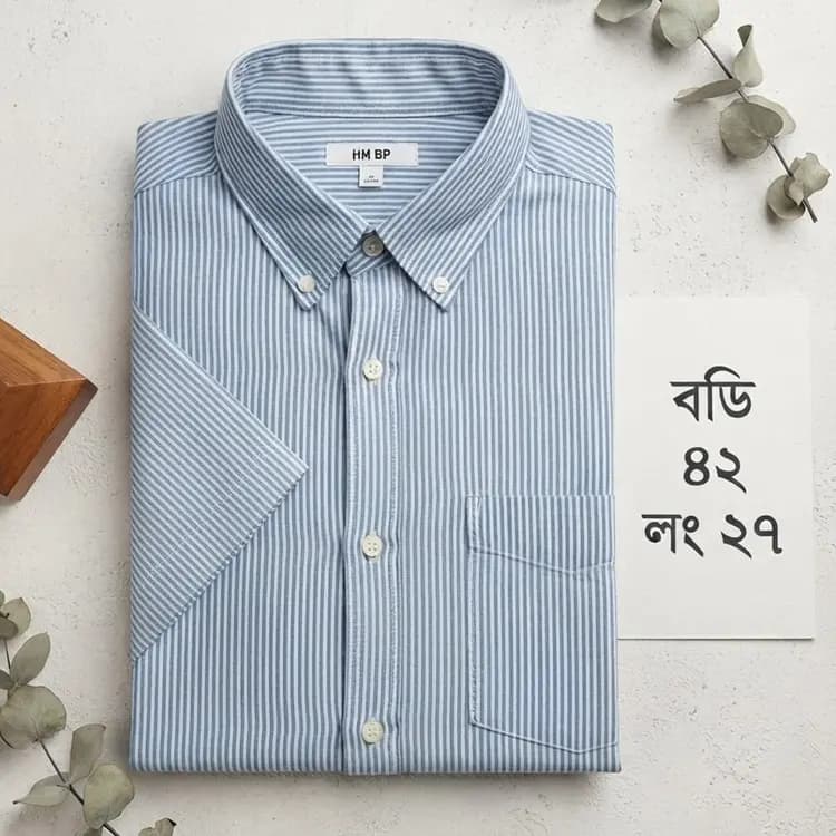 Sky Blue Stripe Half Sleeve Shirt(Body: 42, Length: 27)