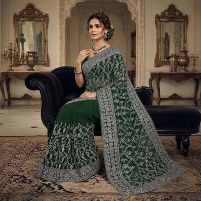 Heavy Zari Embroidery Work Party Wear Saree