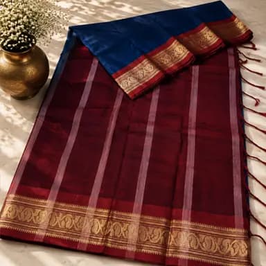 Suti Contrast – Navy Blue & Maroon