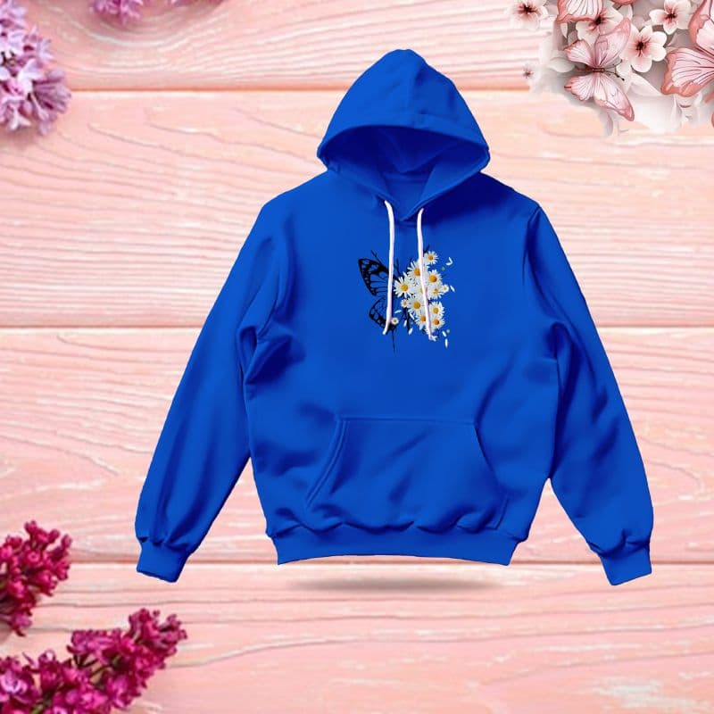 Premium Comfortable Stylish (Sunflower Butterflies-blue) Ladies winter hoodie