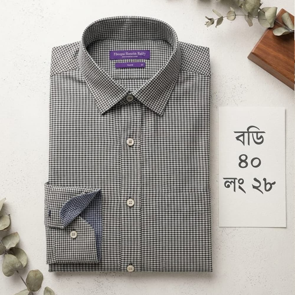 Premium Quality Grey Micro Gingham Check Shirt