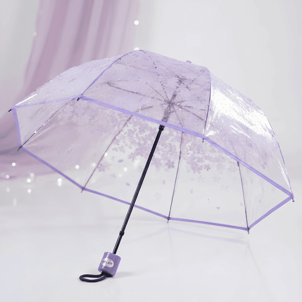 Elegant Floral Clear Transparent Umbrella (Purple)