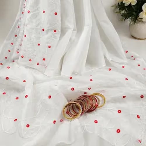Half Silk Embroidery – White