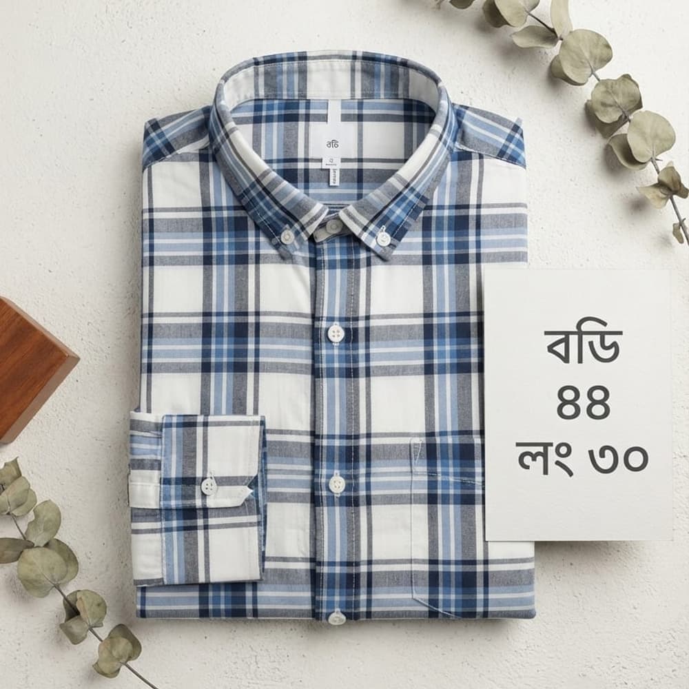 Premium Quality Blue & White Plaid Shirt - Body 44cm