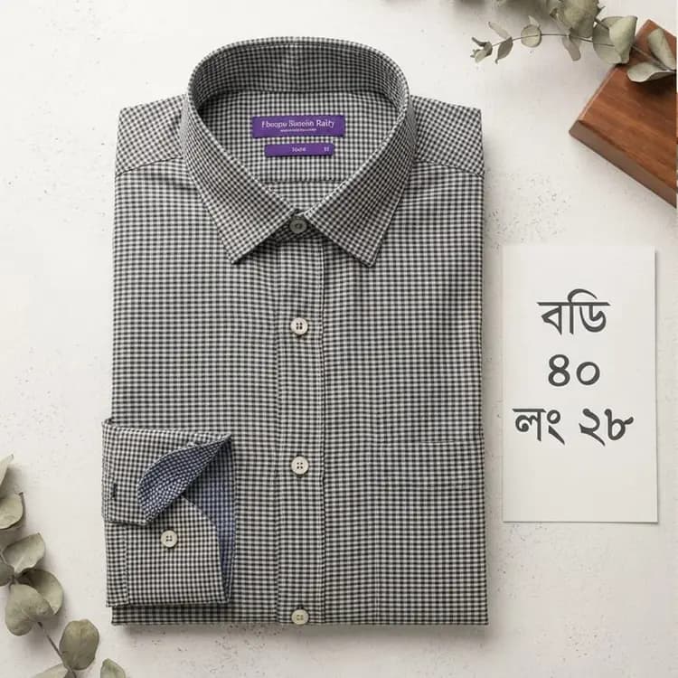 Grey Micro Gingham Check Shirt (Body: 40, Length: 28)