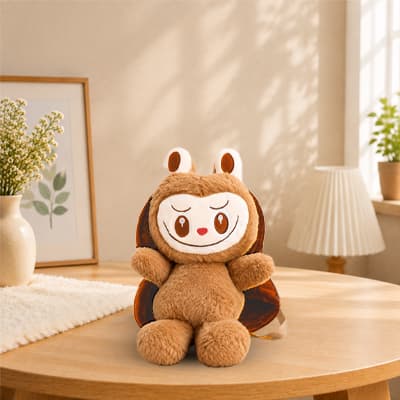 3D Cute brown Labubu Plush Toy Backpack for Kids – brown
