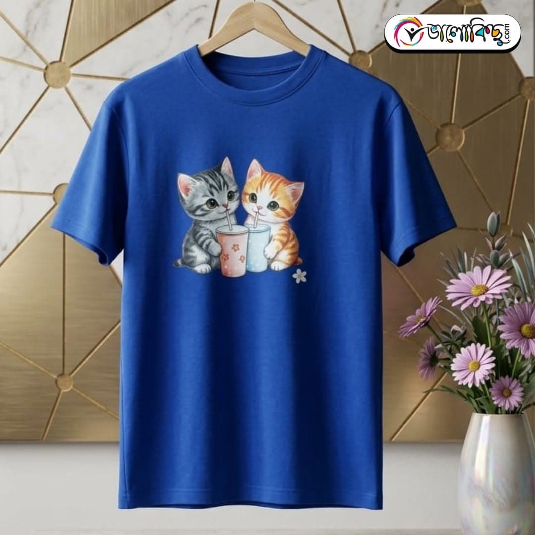 Cute Kittens Blue Drop Shoulder