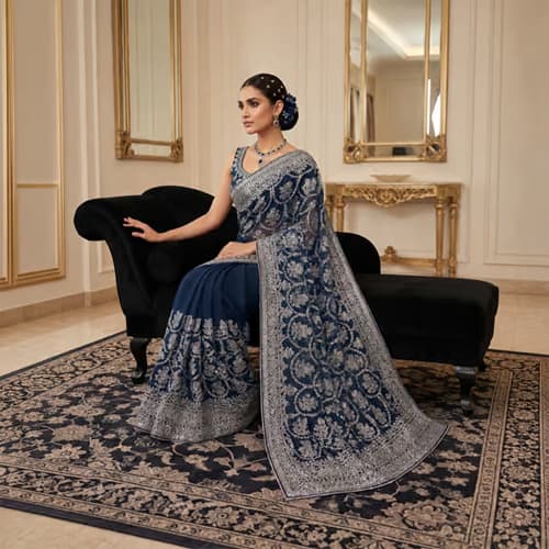 Heavy Zari Embroidery Work Party Wear Saree Collection